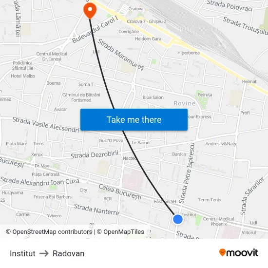 Institut to Radovan map