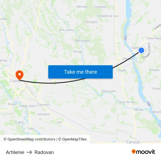 Artileriei to Radovan map