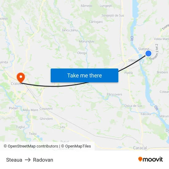 Steaua to Radovan map