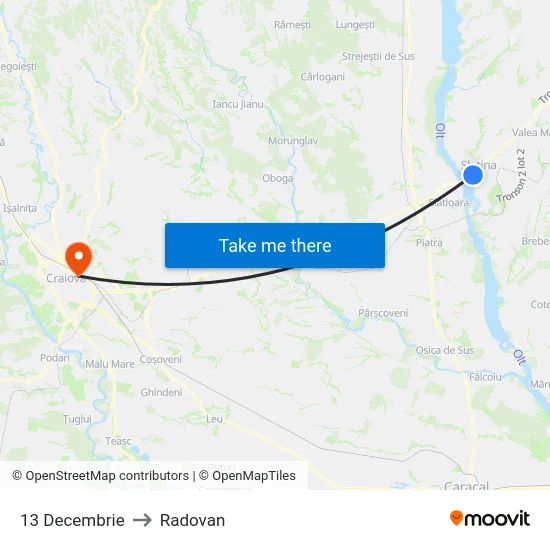 13 Decembrie to Radovan map