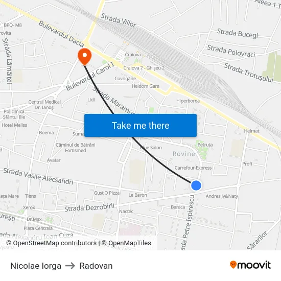 Nicolae Iorga to Radovan map