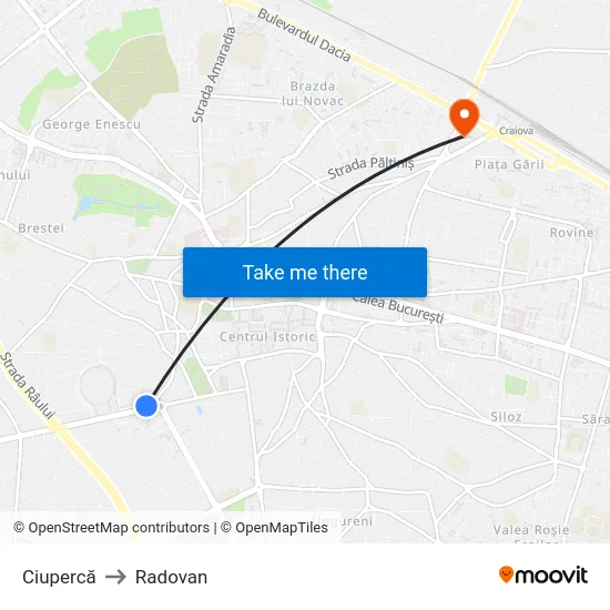 Ciupercă to Radovan map