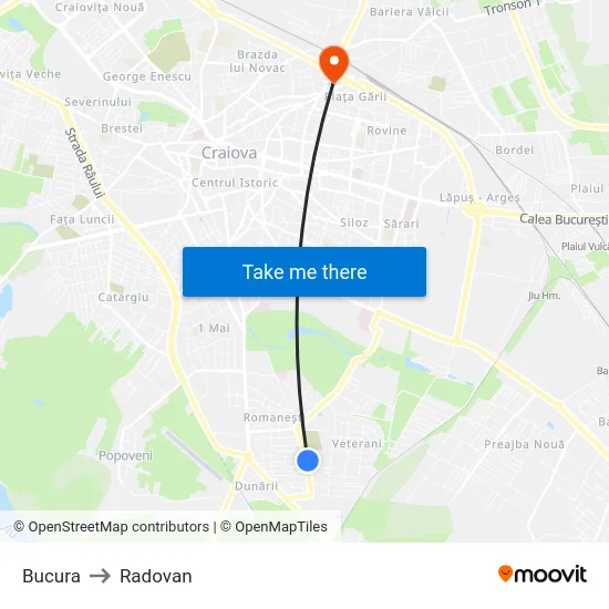 Bucura to Radovan map