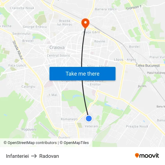 Infanteriei to Radovan map