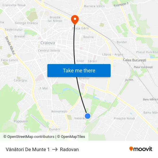 Vânători De Munte 1 to Radovan map