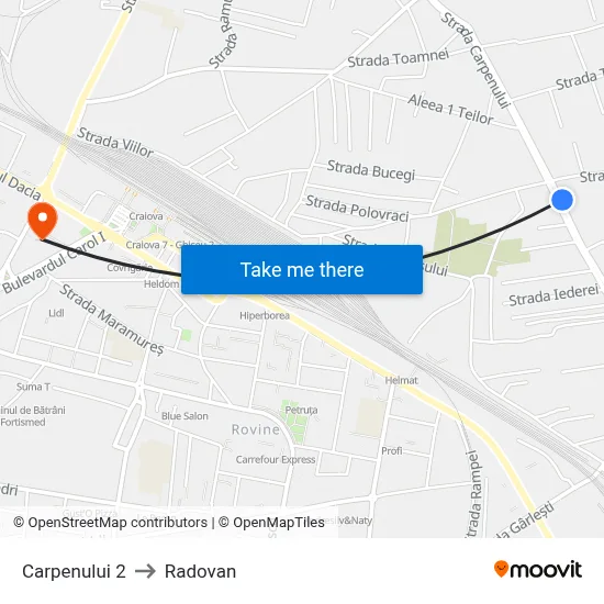 Carpenului 2 to Radovan map