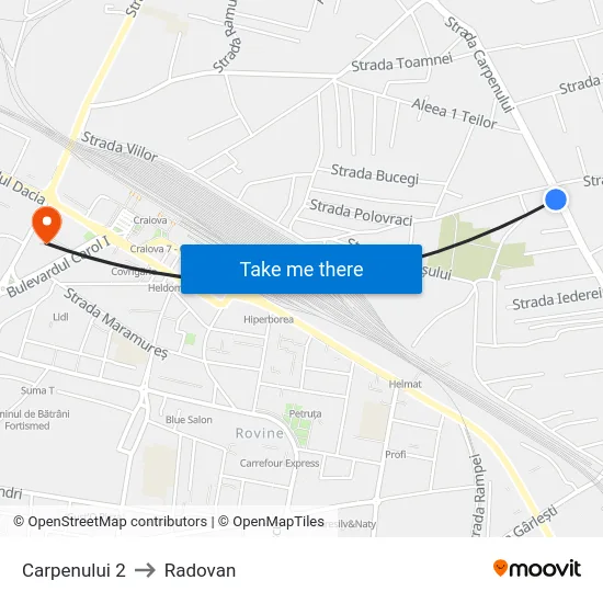 Carpenului 2 to Radovan map