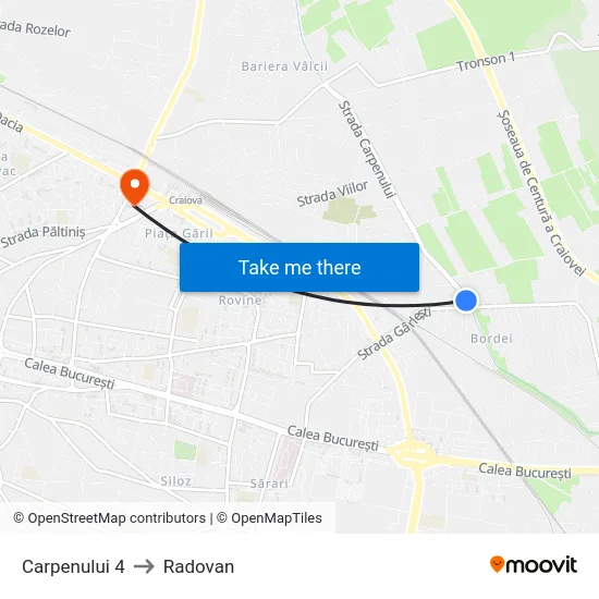 Carpenului 4 to Radovan map