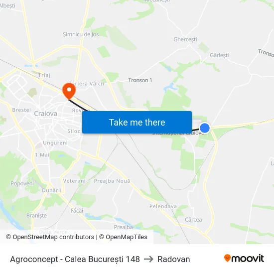 Agroconcept - Calea București 148 to Radovan map