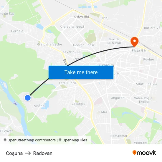 Coșuna to Radovan map