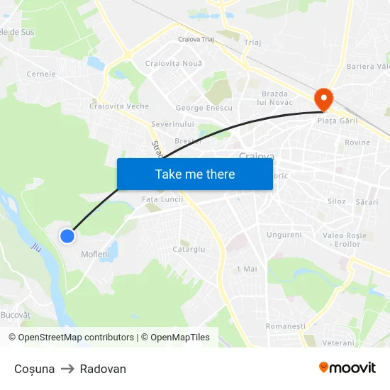 Coșuna to Radovan map