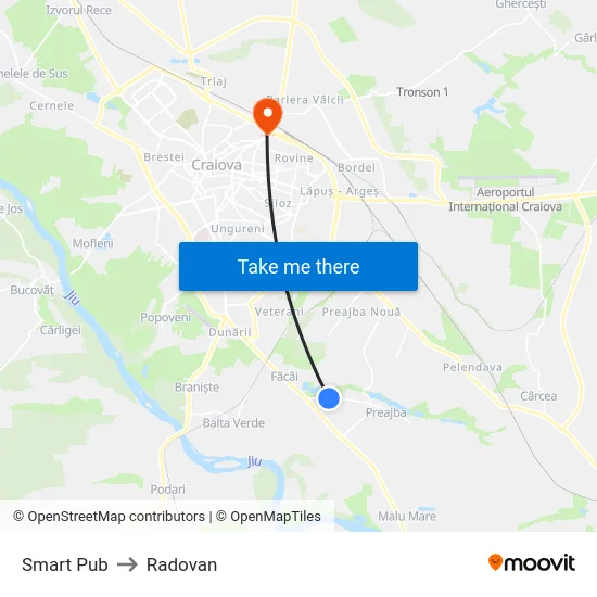 Smart Pub to Radovan map