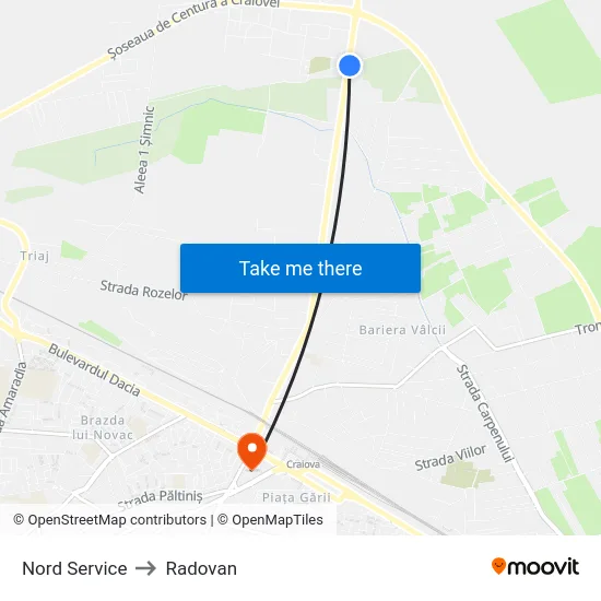 Nord Service to Radovan map