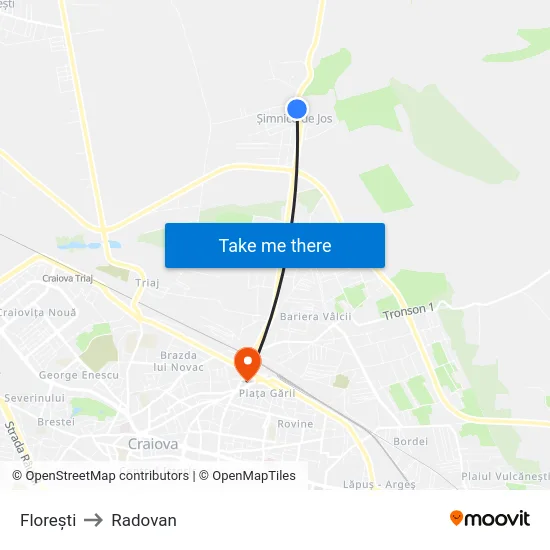 Florești to Radovan map