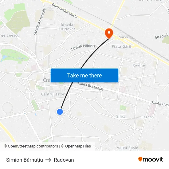 Simion Bărnuțiu to Radovan map