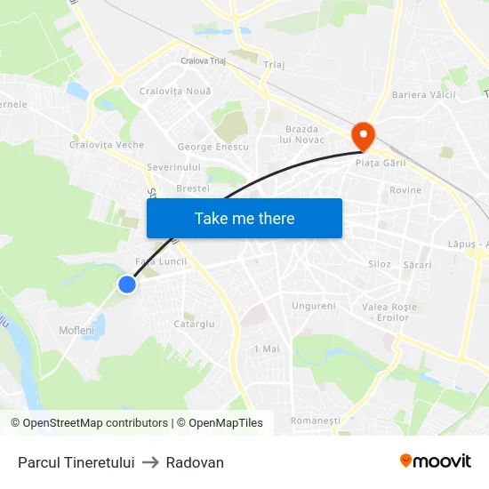 Parcul Tineretului to Radovan map