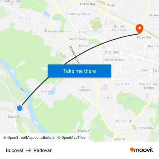 Bucovăț to Radovan map
