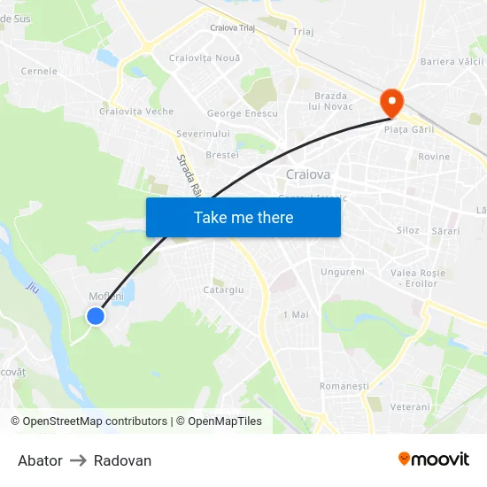 Abator to Radovan map