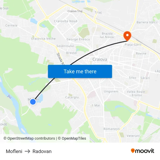 Mofleni to Radovan map