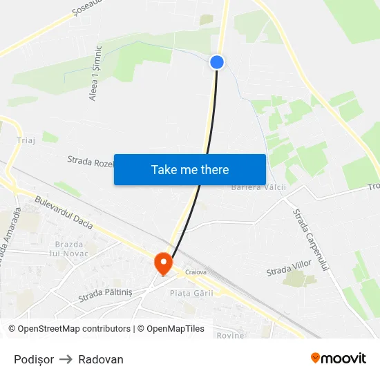 Podișor to Radovan map