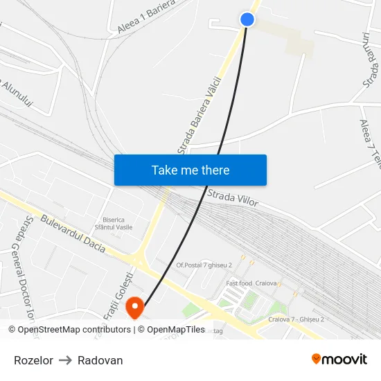 Rozelor to Radovan map