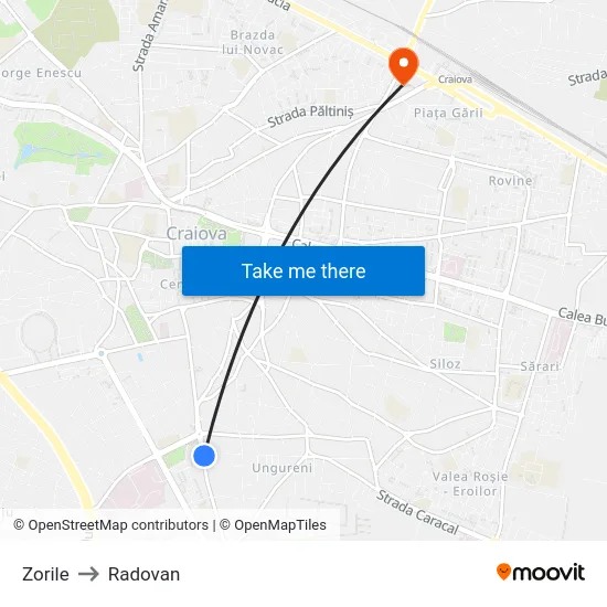 Zorile to Radovan map