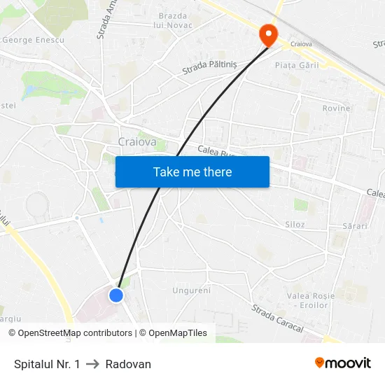 Spitalul Nr. 1 to Radovan map