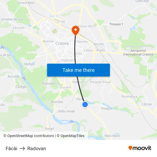 Făcăi to Radovan map