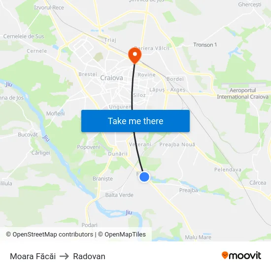 Moara Făcăi to Radovan map