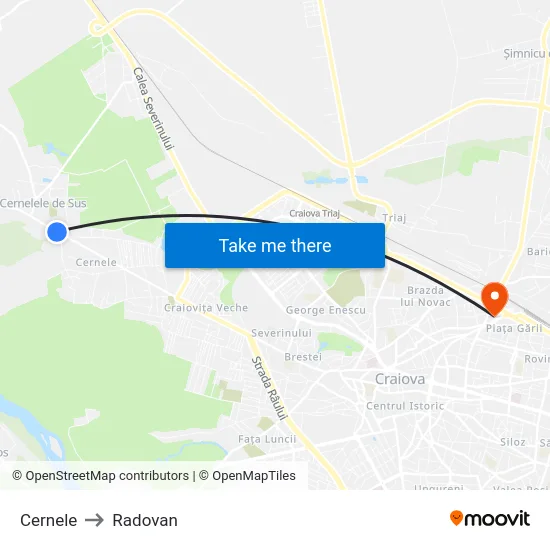Cernele to Radovan map