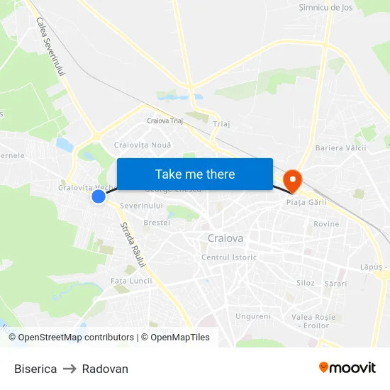 Biserica to Radovan map