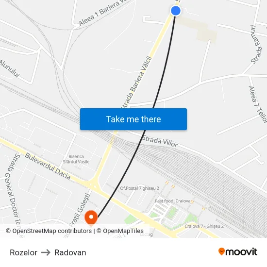 Rozelor to Radovan map