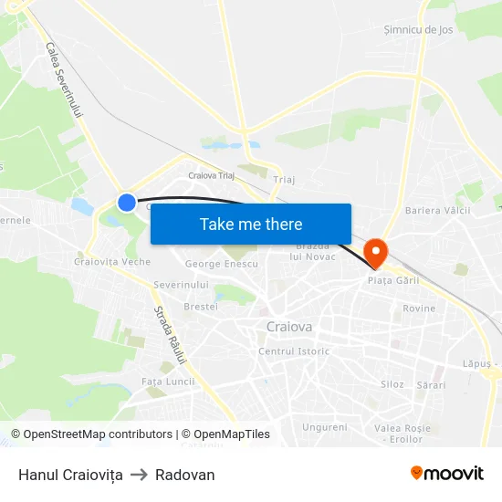 Hanul Craiovița to Radovan map