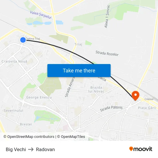 Big Vechi to Radovan map