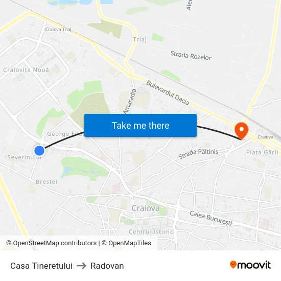 Casa Tineretului to Radovan map