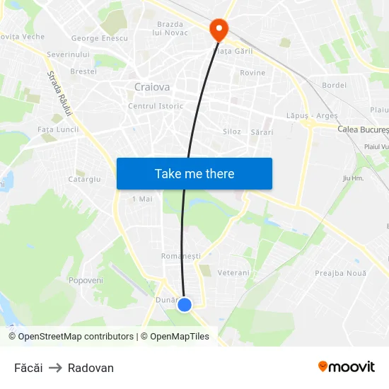 Făcăi to Radovan map