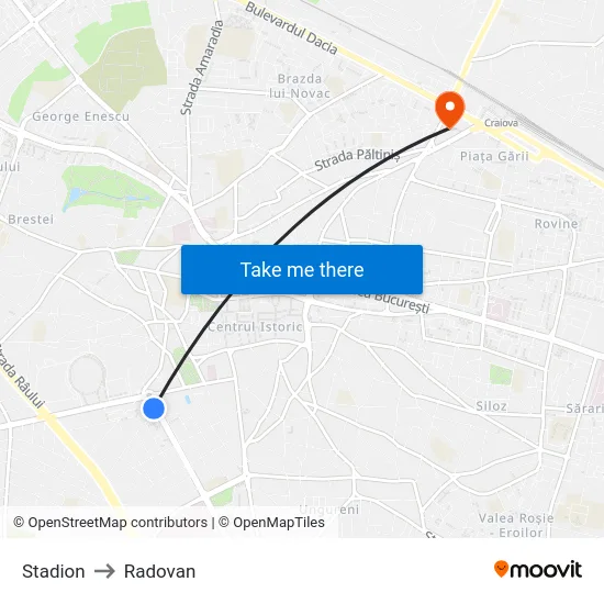 Stadion to Radovan map