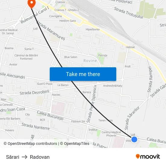 Sărari to Radovan map