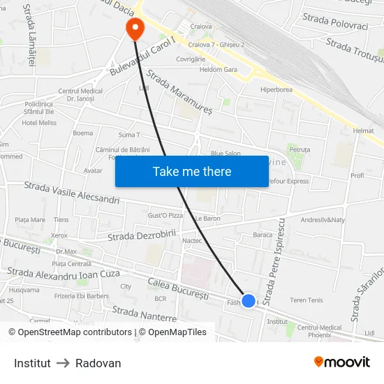 Institut to Radovan map
