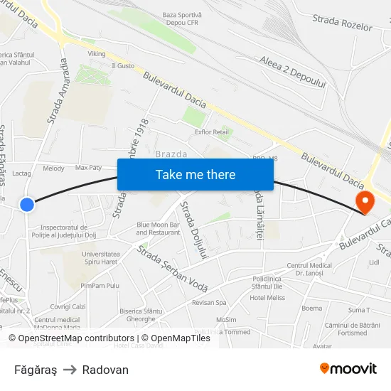Făgăraş to Radovan map