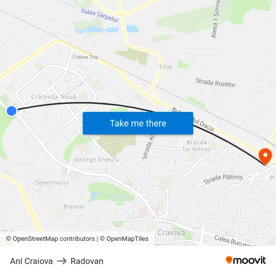 Anl Craiova to Radovan map