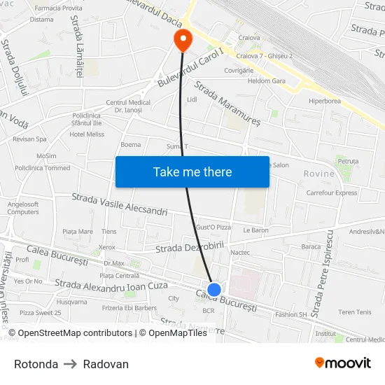 Rotonda to Radovan map