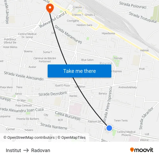 Institut to Radovan map