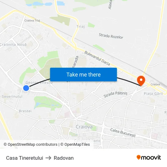 Casa Tineretului to Radovan map