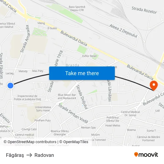 Făgăraş to Radovan map