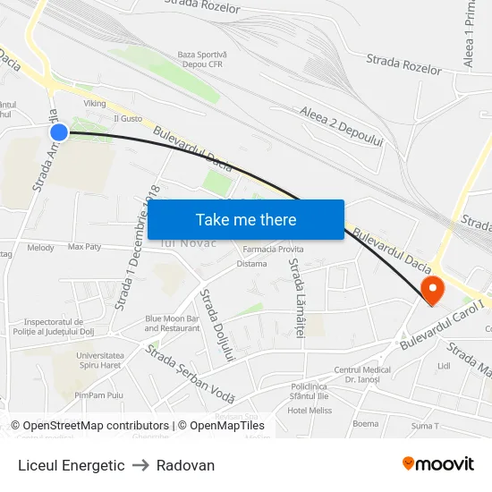 Liceul Energetic to Radovan map