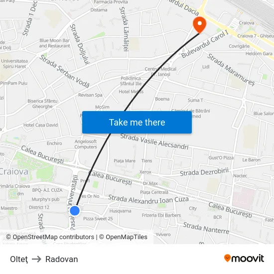 Olteţ to Radovan map