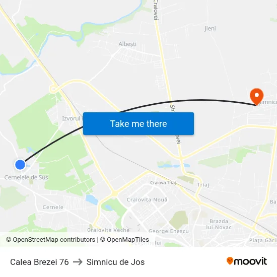 Calea Brezei 76 to Simnicu de Jos map