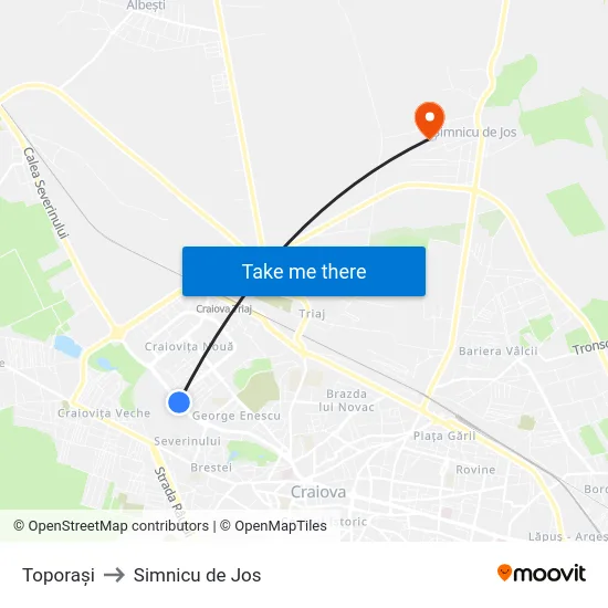 Toporași to Simnicu de Jos map