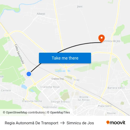 Regia Autonomă De Transport to Simnicu de Jos map